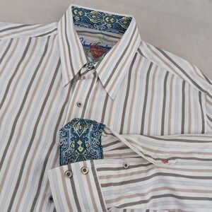 Robert Graham XL Mens Shirt Flip Cuff 25x30 Knit Button Up Long‎ Sleeve